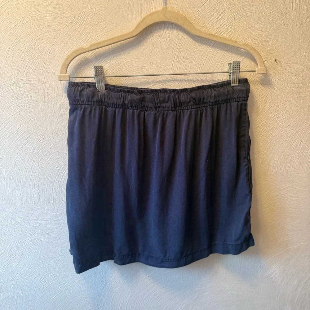 Cynthia Rowley Lyocell Mini Skirt Navy Blue Elastic Waist | Soft Flowy Y2K - Picture 3 of 4